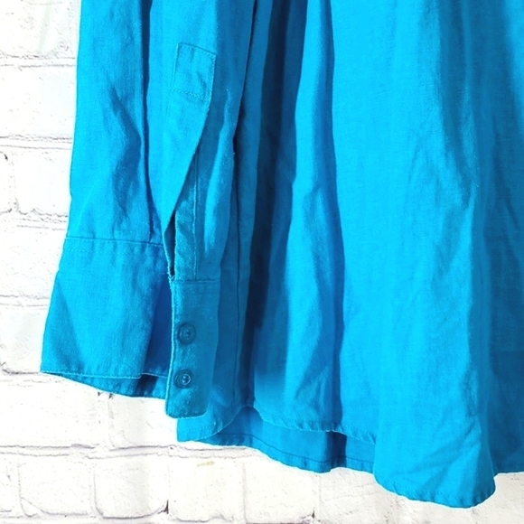 Woman Within Pool Blue Long Sleeve Plus Size Linen Blend Button Shirt Size Large - Picture 8 of 13